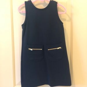 Toddler navy dress with gold zipper accents